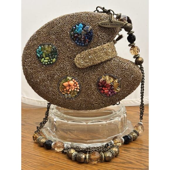 MARY FRANCES “PAINTER’S PALETTE” GOLD/RAINBOW BEADED HANDBAG/PURSE w/DUSTBAG - Picture 3 of 10